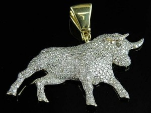 Authentic 4TCW Round Lab Created Diamond Men's Bull Hip Hop Pendant 14K Yellow Gold Plated