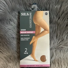 Silk Impressions Sheer Medium Support Womens Size XXXL Rich Tan High Waisted