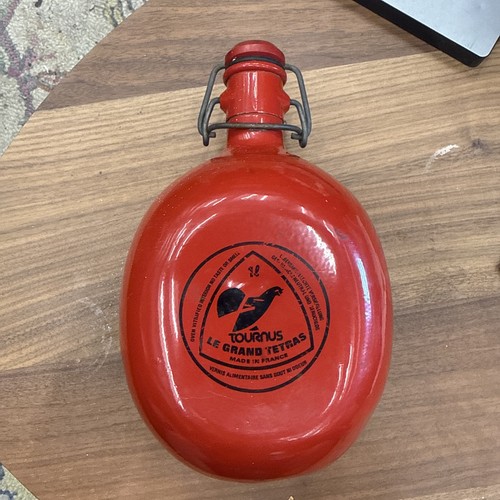 Vintage French Tournus Le Grand Tetras 1 L. Aluminum Red Flask/Canteen