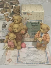 VTG Cherished Teddies Thanksgiving DAD Rick 141291 w/ Kids Figurines SET Box COA