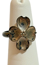 Sterling Silver Adjustable Flower Ladies Ring 925 Size 6-7