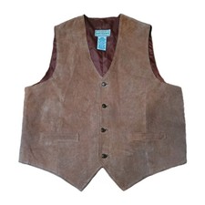 Arizona Jean Company Vintage Brown Leather Western Vest Cinch Back Men's Medium