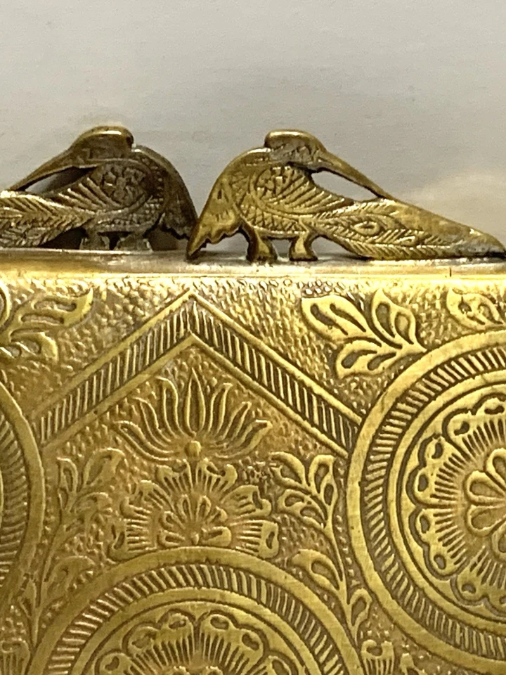 Vintage Brass Art Deco Clutch Purse W/ 15" Chain Double Peacock Clasp~6 3/4" - Image 3 of 4