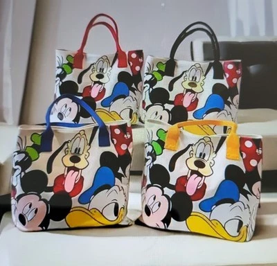 DISNEY Mickey & Minnie Mouse Canvas Tote Bag Zip Closure Black Strap New