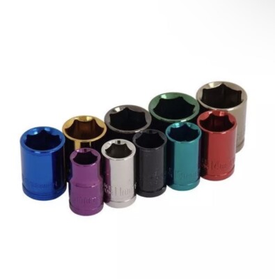 Neilsen 10 Stck. Mehrfarbig Metrisch Flache Buchse 10 mm - 19 mm 6pt Set 3/8 Zoll Antrieb