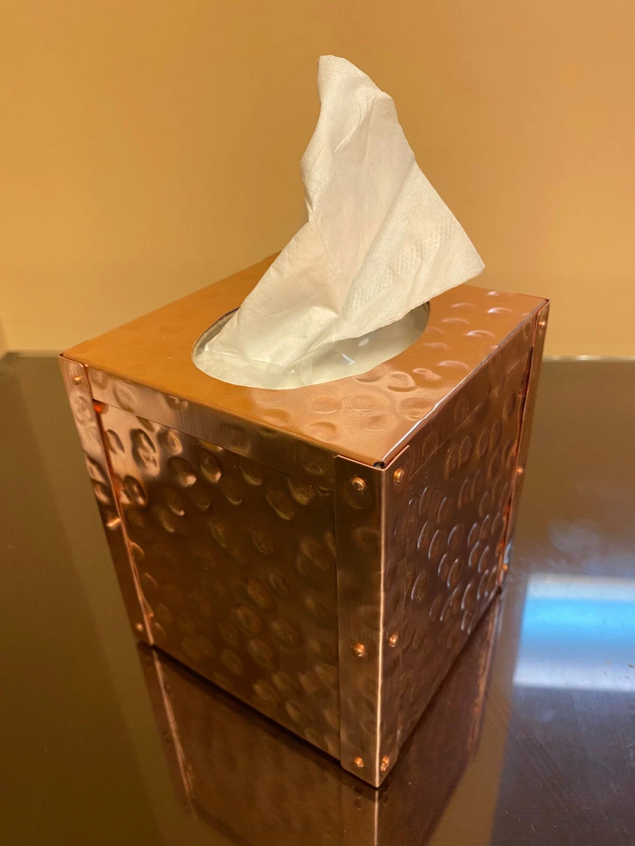 Hammered Solid Copper Tissue Box Holder Square Cube Facial Tissue Box Cover