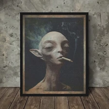 Vintage ALIEN CANNABIS Wall Art, 420 Smoking Pot Sci-fi Decor, Marijuana Cryptid