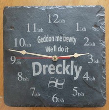 Dreckly Slate Clock - Etched in Cornwall Steam Geddon me Bewty Cornish Clock