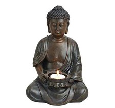 Buddha Figur Teelichthalter 23 cm – Kerzenhalter Deko Yoga Meditation Statue