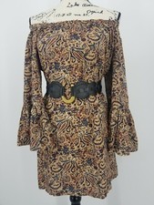 Blu Pepper Anthropologie Women's Small Dress Bell Sleeve Brown Tan Off-Shoulder