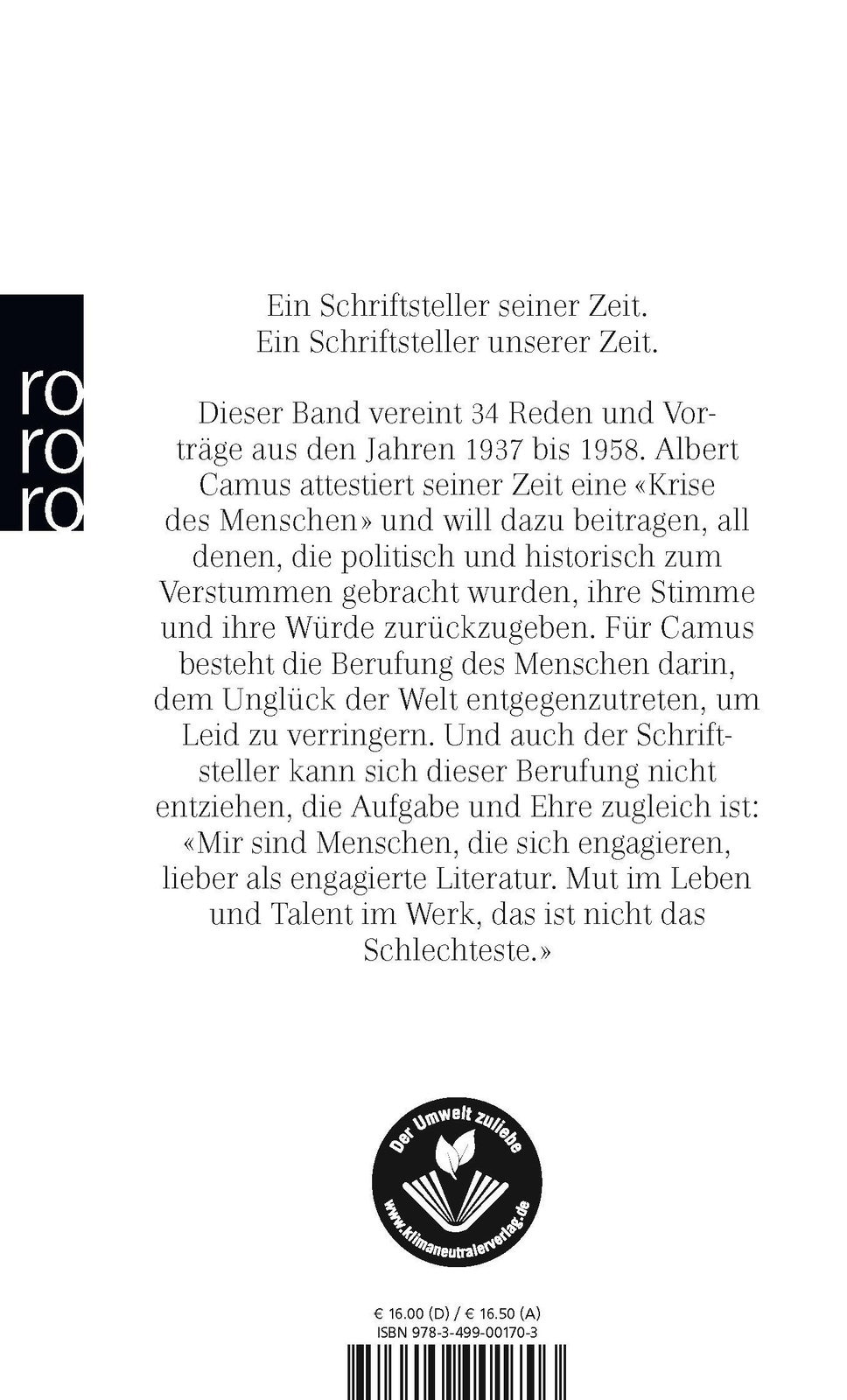 Thumbnail - Vorträge Und Reden 1937 - 1958 Albert Camus Taschenbuch 412 S. Deutsch