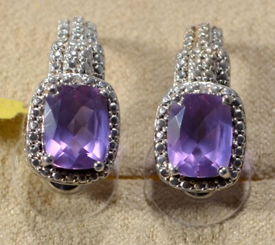 LAVENDER ALEXITE-DIAMOND POINT ACCENTS-J HOOP EARRINGS-PLAT/STER SILVER