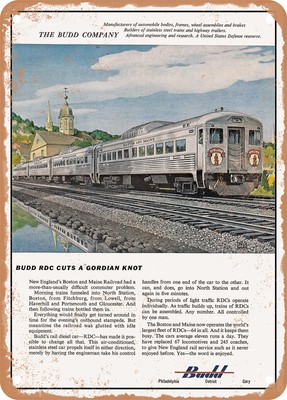 METAL SIGN - 1955 The Budd Company Budd RDC Cuts a Gordian Knot Vintage ...