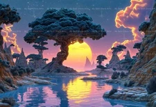 COSMIC TREES ART PRINT, Surreal Landscape Decor, Futuristic Planet Poster E852