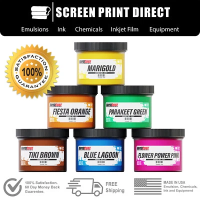 ECOTEX® SCREEN PRINT DIRECT™ RAPID CURE Screen Printing Plastisol Ink Kit Low Temp Cure 270F - 6 Tropical Colors - 8oz
