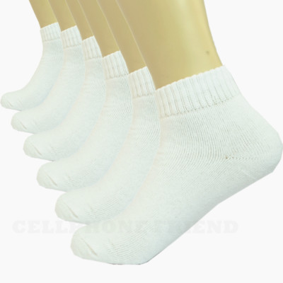 White 6 Pairs Mens Ankle Quarter Crew Sport Socks Cotton Low Cut Size 9-11 10-13