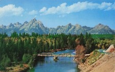 Postcard Grand Teton Range Jackson Hole Wyoming Bridge River