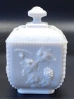 Vintage Westmoreland Milk Glass Covered Candy Dish Paneled Grape Pattern
