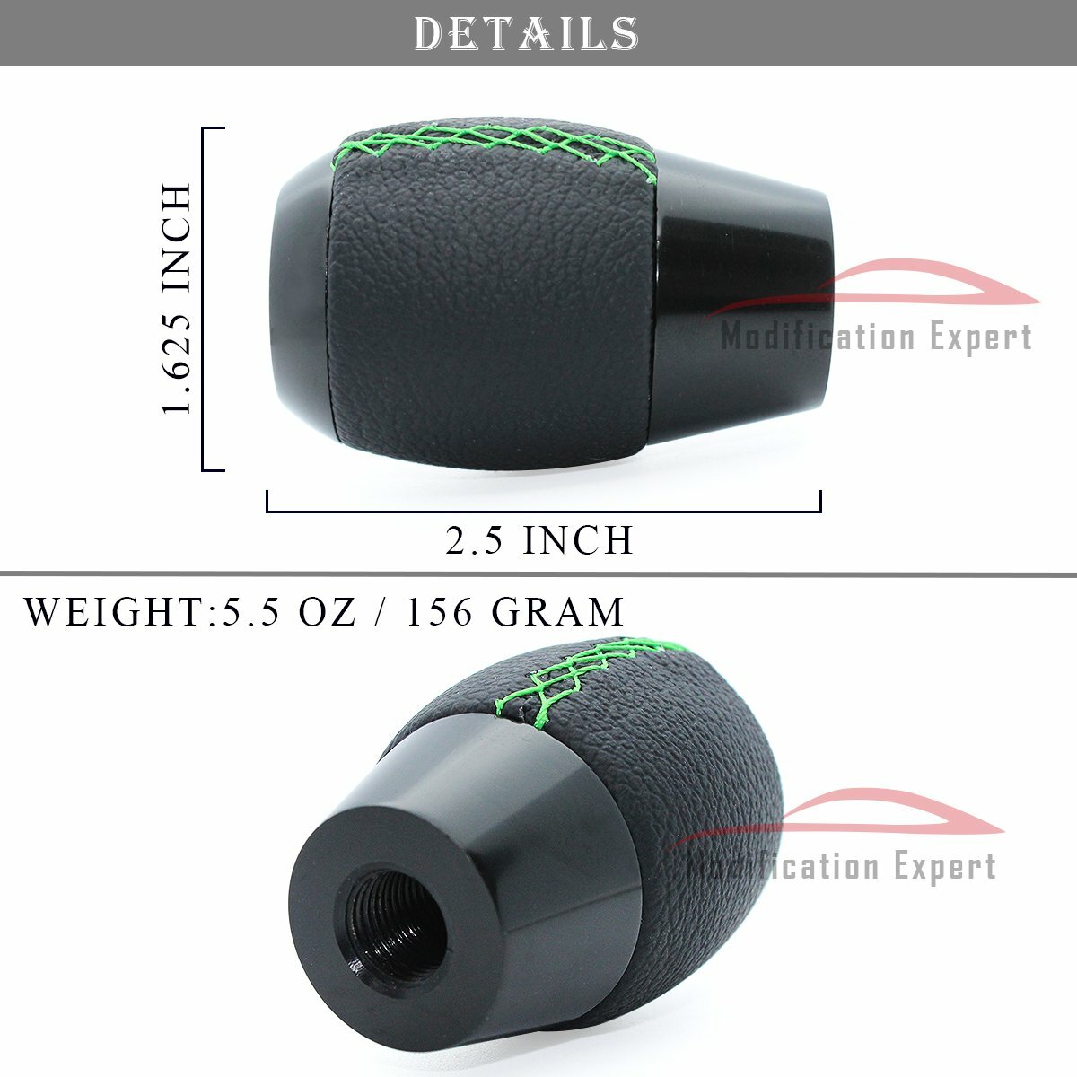 JDM M12 x 1.25 Black Leather Green Stitching 6 Speed Manual Shift