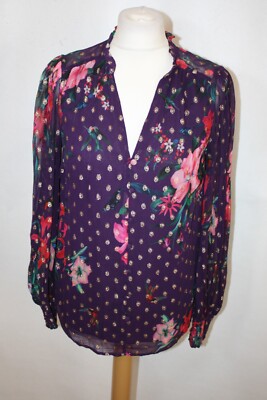 NEU OHNE ETIKETT GRÖSSE 8 LOVE & ROSES LILA GEBLÜMTE BLUSE - VORNE GEFÜTTERT 8243