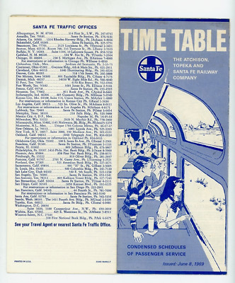 Fe Santa 1969 Atchison Topeka And June 8 Time Table Railroad Timetable Vtg Map
