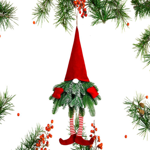 Santa Gnome Merry Christmas Wreath with Light Artificial Pine Spruce Hanging - Picture 2 of 14