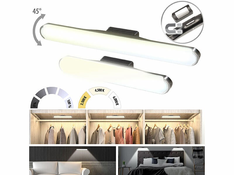 Réglettes LED orientables et rechargeables avec fixation aimantée Lunartec