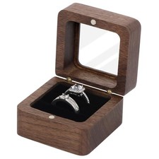 Wooden Ring Box, 2 Slot Mini Engagement Ring Holder Box, Small Window Black