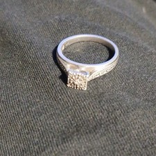925 Sterling Silver Square Cluster Diamond Engagement Ring Size 7