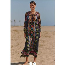 NWT Farm Rio Anthropologie Maxi Dress Women Small Black Multi Pineapple