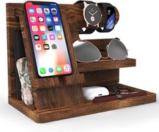 Wooden Phone Docking Station   Gift for Men Dad Nightstand Organizer