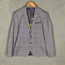 Ted Baker Blazer Sport Coat Mens 3 Plaid Floral Lining Peak Lapel Windowpane