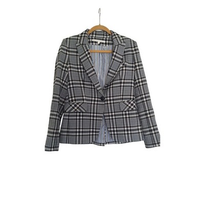 Veronica Beard Black White Glen Plaid Single Button Blazer Size 8 Made in USA