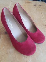 Hotter Jive Red Pear Suede Scalloped Court Shoes Vintage Style Mid Heels Size 3