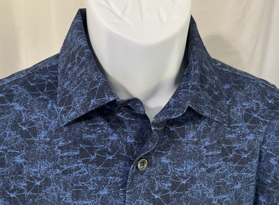 Bugatchi Men's M Blue on Blue Crazy 8-Way Stretch Long Sleeve Shirt EUC  