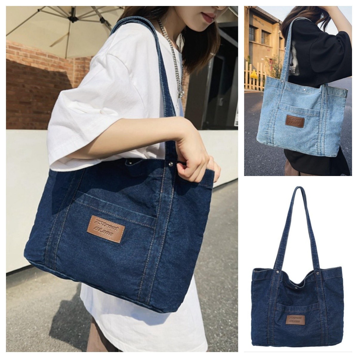 Denim Tote Bag Crossbody Shoulder Purse Jean Messenger Travel Handbags Shopping