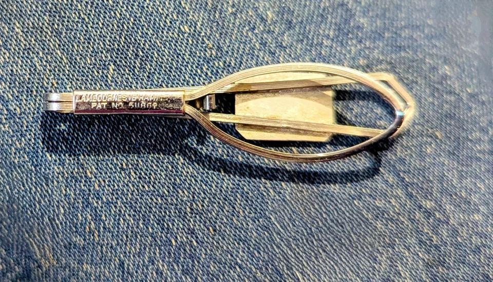 Vintage Lambournes Birmingham Silver Plated Tie Bar Clip Blue Design Detail - Image 2 of 2