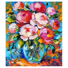 original oil painting Rose Peony flowers vase artwork Floral wall art 7*8 inch