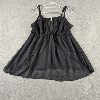 Passion Forever Black Sheer Mesh Lace Trim Babydoll Chemise Lingerie 1X