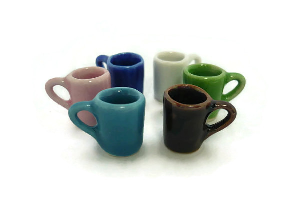10 Mugs Coffee Cups Dollhouse Miniatures Ceramic Supply Food Halloween Orange