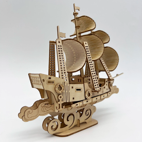 Puzzle in legno 3D barca a vela nave 82 pezzi modello barca puzzle - Foto 5 di 8