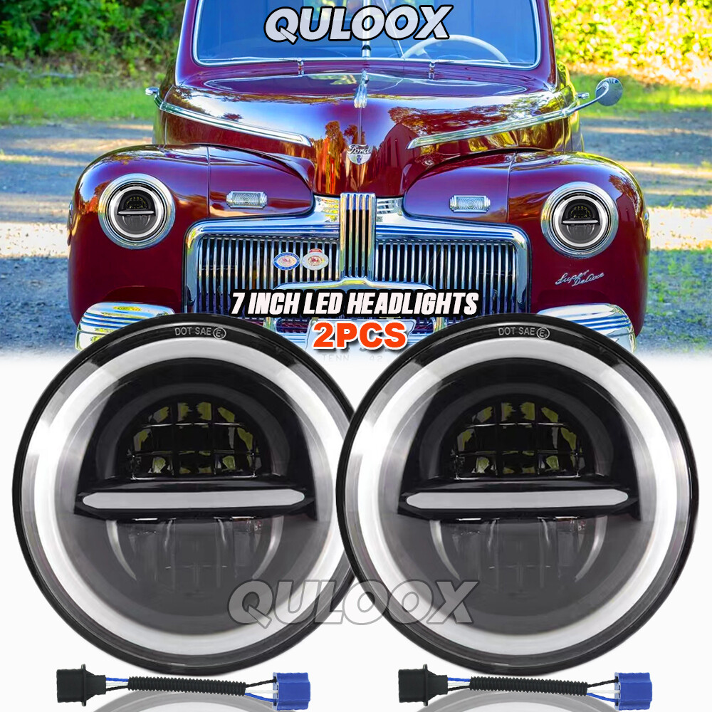 Pair For Ford Deluxe 1939-1951 7" Inch Round LED Headlights Lamp Housing New