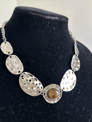 J CREW Topaz Eye Gold Hammered Unique Boutique Necklace new  BID 4 CHARITY  289