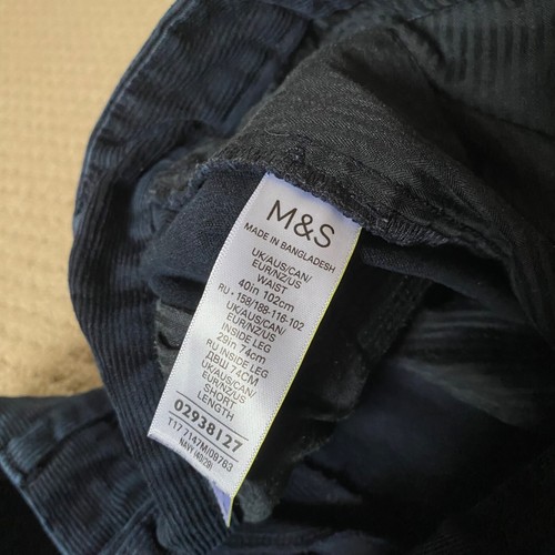 M&S Men’s Corduroy Trousers Cords Straight Leg Navy Waist 40 Leg 29 Short Length - Picture 8 of 9