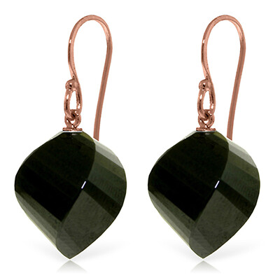 14K Solid Rose Gold FISH HOOK EARRINGS with   NATURAL BLACK SPINEL