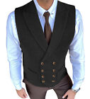 <!--F#f_0-->Mens Suit Double-Breasted Waistcoats Tweed Herringbone Vest Vintage Wedding Wool<!--F/-->