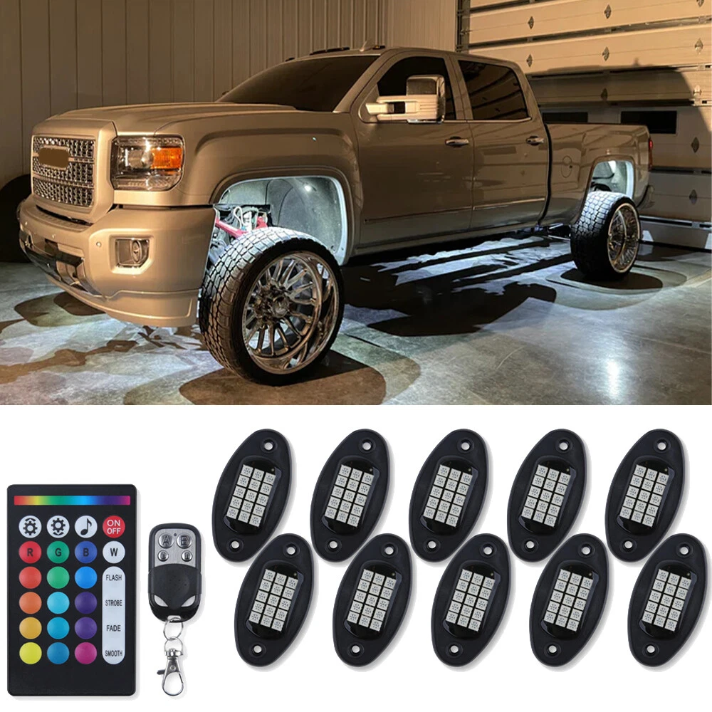 For GMC Sierra 1500 2500 3500 10x RGB LED Rock Lights Underglow Wheel Music Lamp