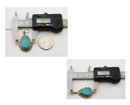 Navajo Necklace 925 Silver Natural Blue Turquoise Artist Signed TALHAT C.80s - Afbeelding 7 van 8