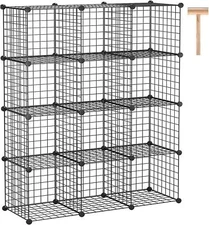 C&AHOME Wire Cube Storage, 12-Cube Storage Organizer Metal, C 12-Cube, Black 