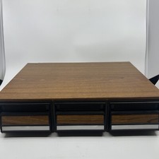 Vintage Audio Cassette Storage Cabinet Faux Wood Holds 42 Tapes 3 Drawer 90s S9